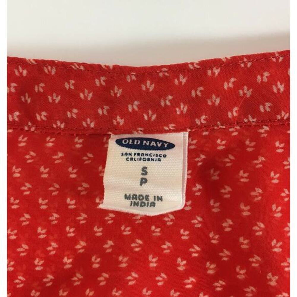 Old Navy Women's Size Sp Red/Beige Sheer Floral Geo. Hi-Lo Long Sleeved Blouse - Picture 7 of 10